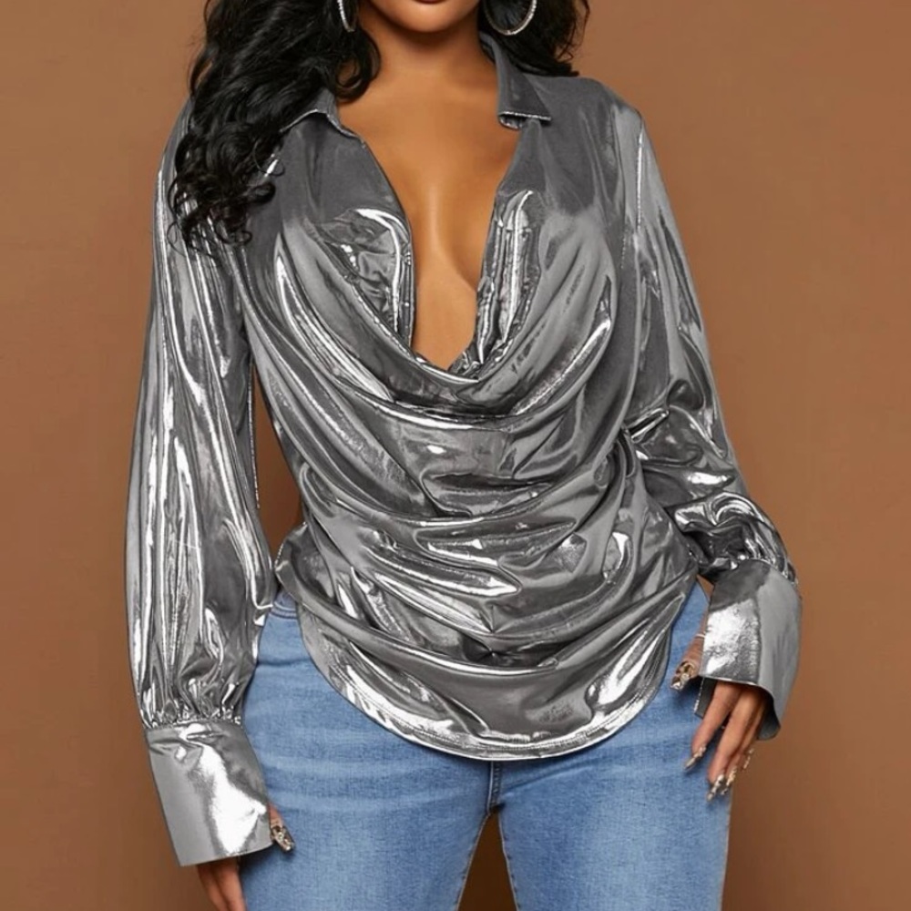 Silver drape neck top